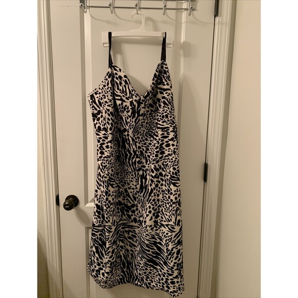 Sergio Hudson Women's Plus Leopard Zebra Print Bustier Dress Black Cream Size 2X - Picture 1 of 16